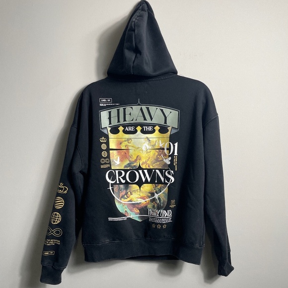 HIGHLY UNDRTD - The Crowns Black Long Sleeve Hoodie Sweatshirt, graphics Size S - Picture 3 of 3